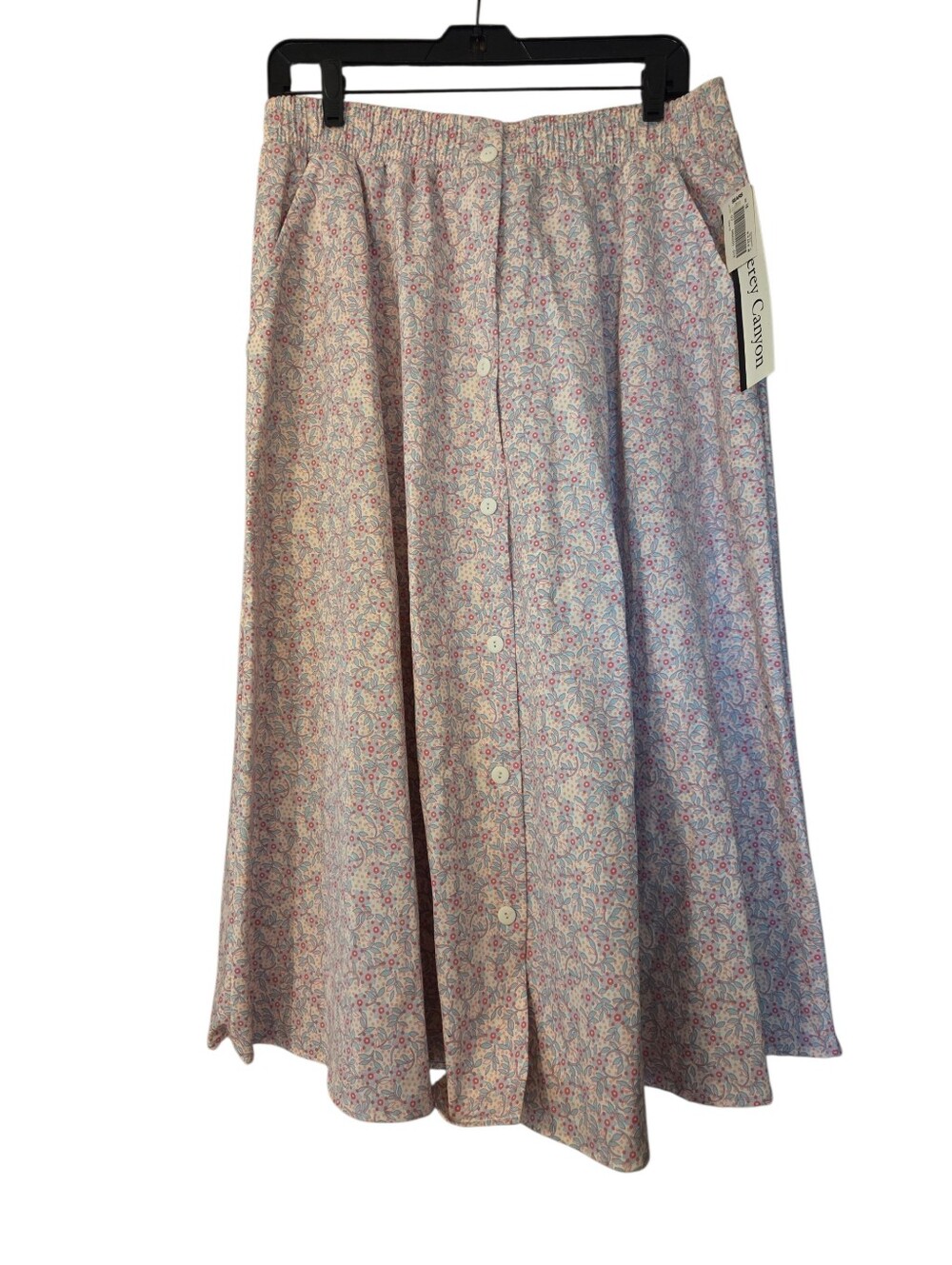 VTG Monterey Canyon Blue Pink Floral Midi Skirt Button Down Plus Size 16